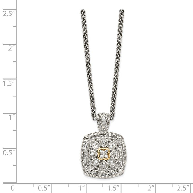 Sterling Silver Antiqued with 14K Accent 18 Inch Diamond Vintage Necklace