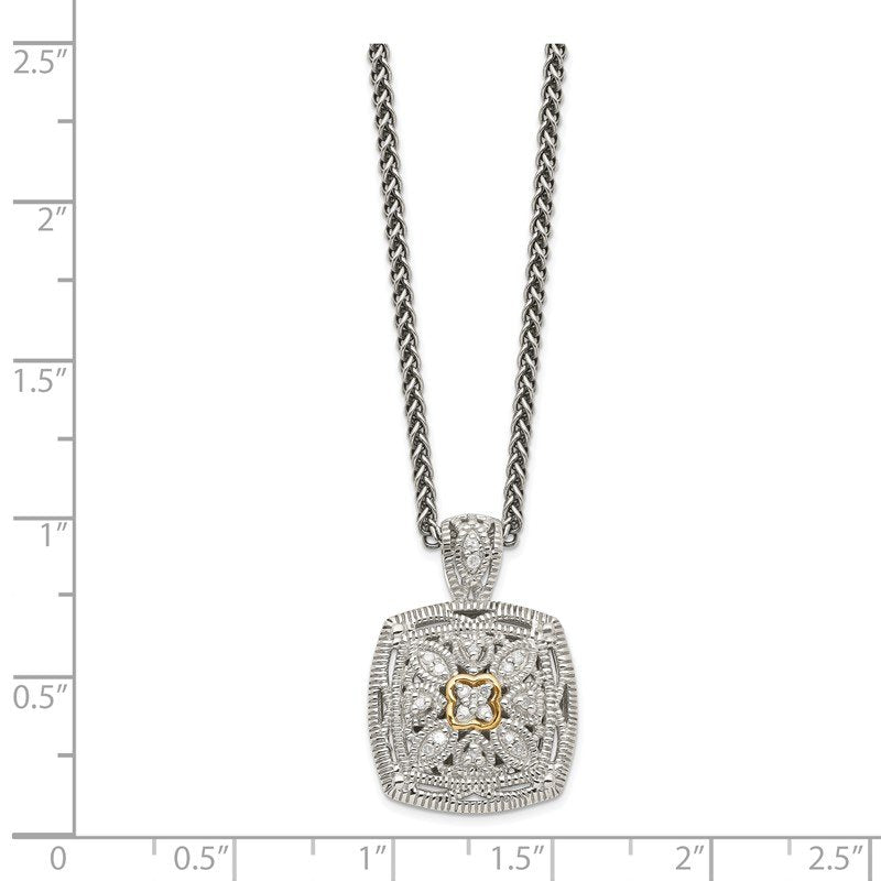 Sterling Silver Antiqued with 14K Accent 18 Inch Diamond Vintage Necklace