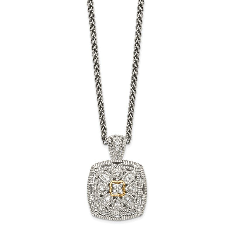 Sterling Silver Antiqued with 14K Accent 18 Inch Diamond Vintage Necklace