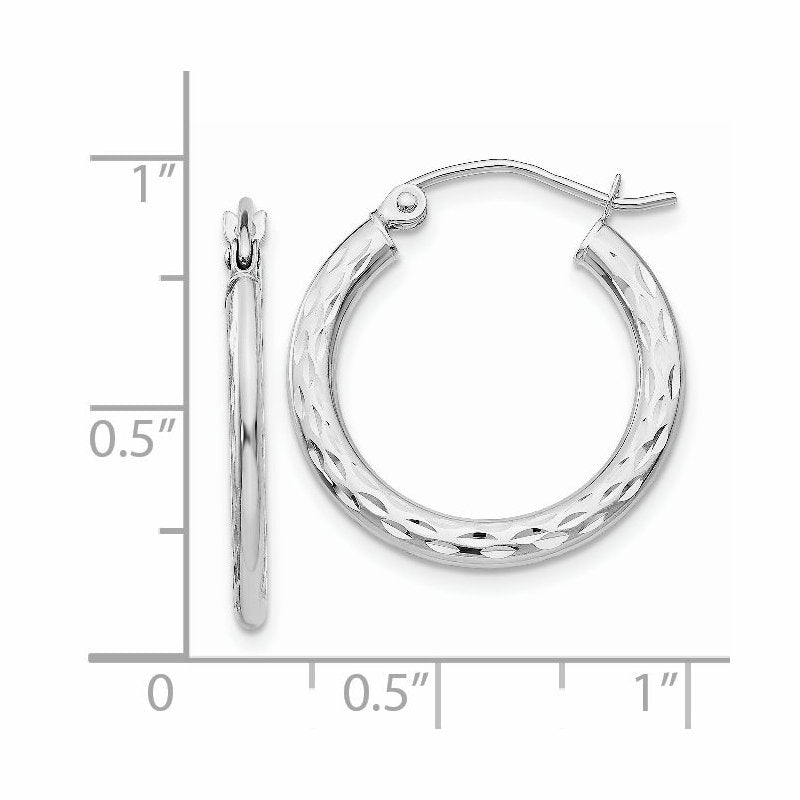 14K White Gold Diamond-cut 2.5x20mm Hollow Hoop Earrings