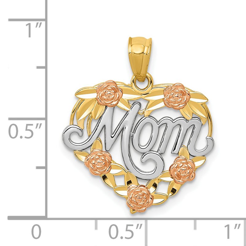 14k Two-tone with White Rhodium MOM Heart Pendant