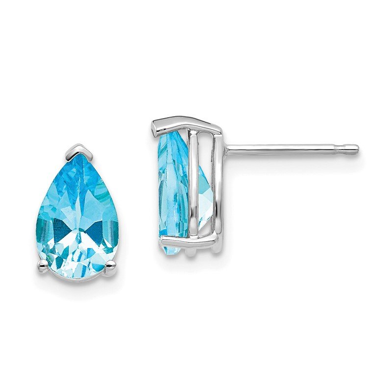 14k White Gold 9x6mm Pear Blue Topaz Post Earrings