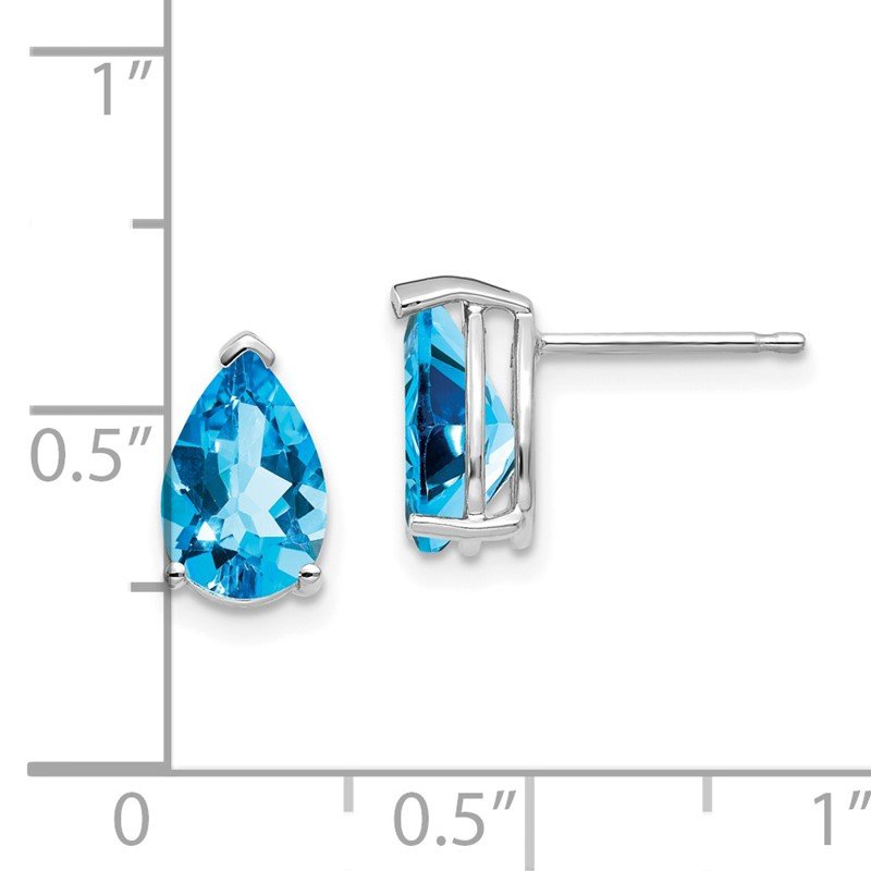 14k White Gold 9x6mm Pear Blue Topaz Post Earrings
