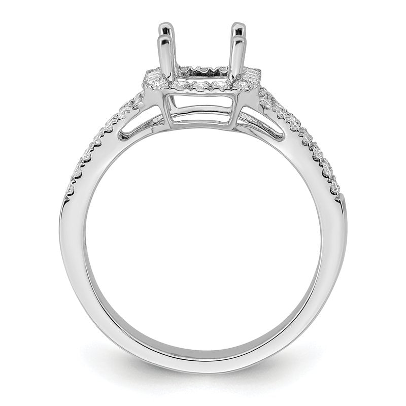 14K White Gold 3/8 carat Lab Grown Diamond VS+ F+ Semi-Mount Emerald Halo Engagement Ring