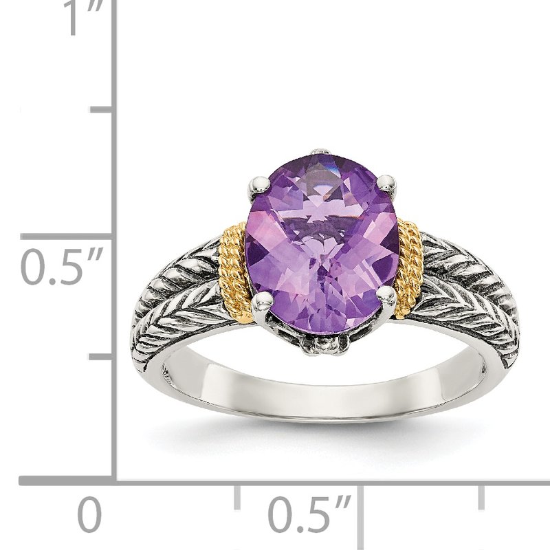 Sterling Silver with 14K Accent Antiqued Oval Amethyst Ring