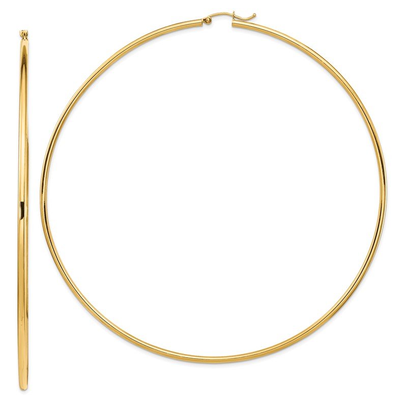 14k 2x100mm Polished Round Tube Hoop Earrings