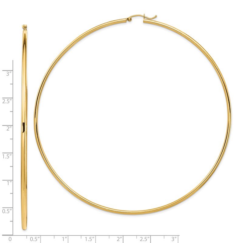 14k 2x100mm Polished Round Tube Hoop Earrings