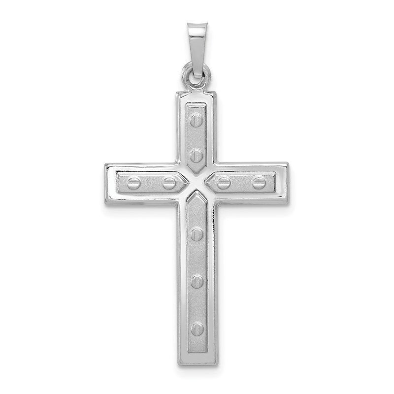 14k White Gold Polished and Satin with Dots Cross Pendant