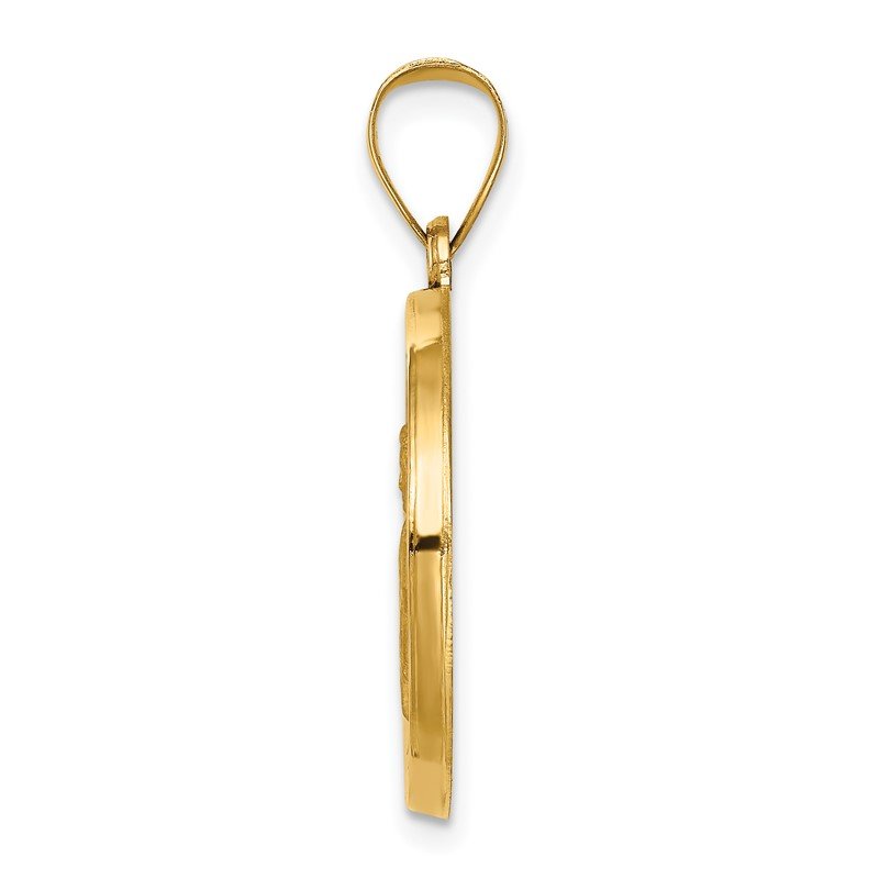 14k Polished and Satin Hollow St Gabriel Medal Round Pendant