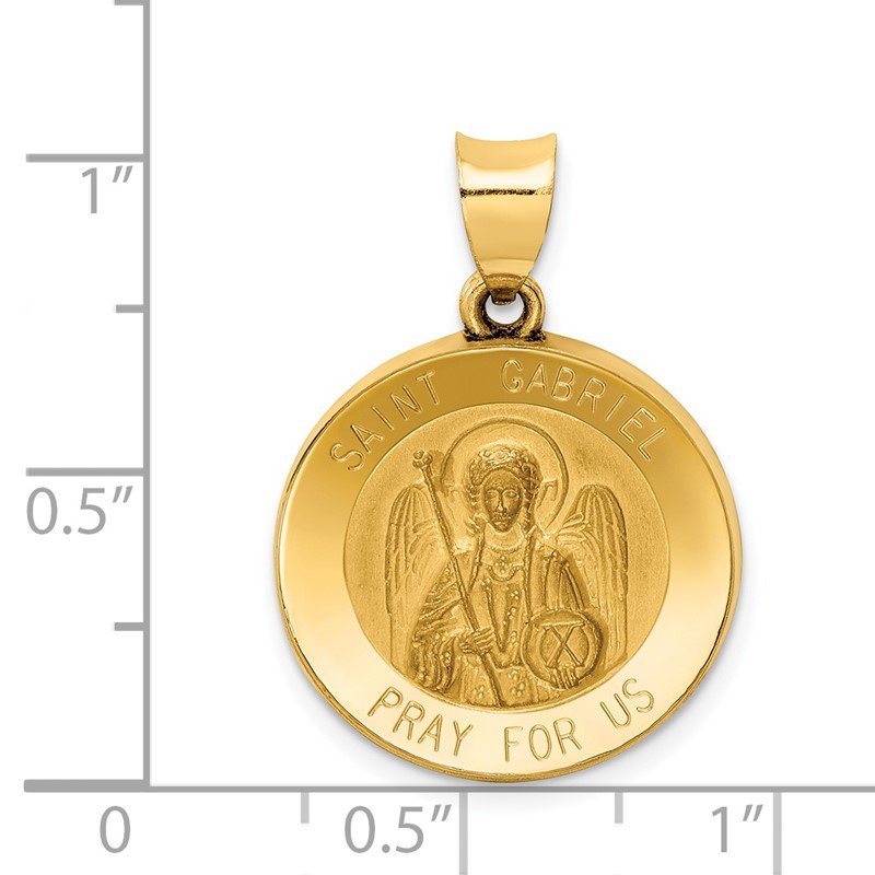 14k Polished and Satin Hollow St Gabriel Medal Round Pendant