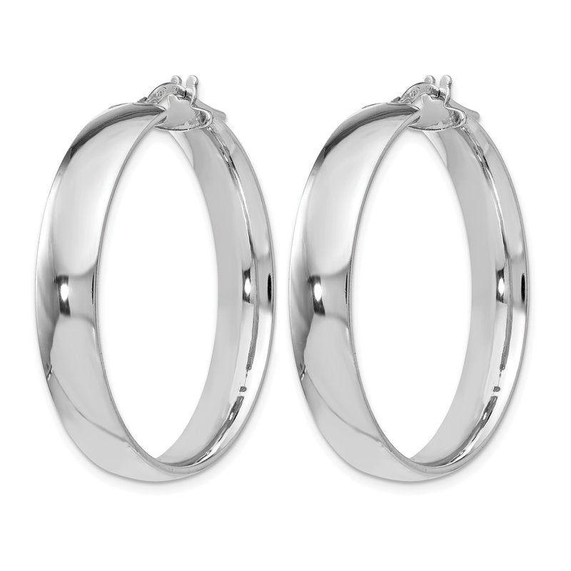 Sterling Silver RH-plated Polished Hinged Hoop Earrings