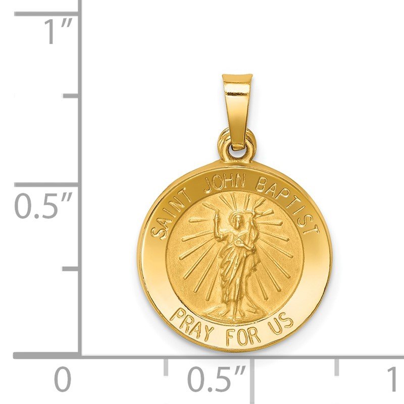 14k Polished and Satin Hollow St John the Baptist Medal Round Pendant