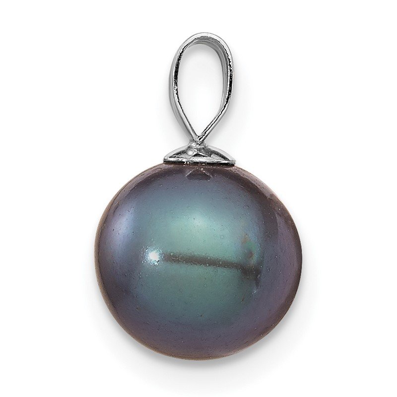 14K White Gold 8-9mm Round Black Freshwater Cultured Pearl Pendant