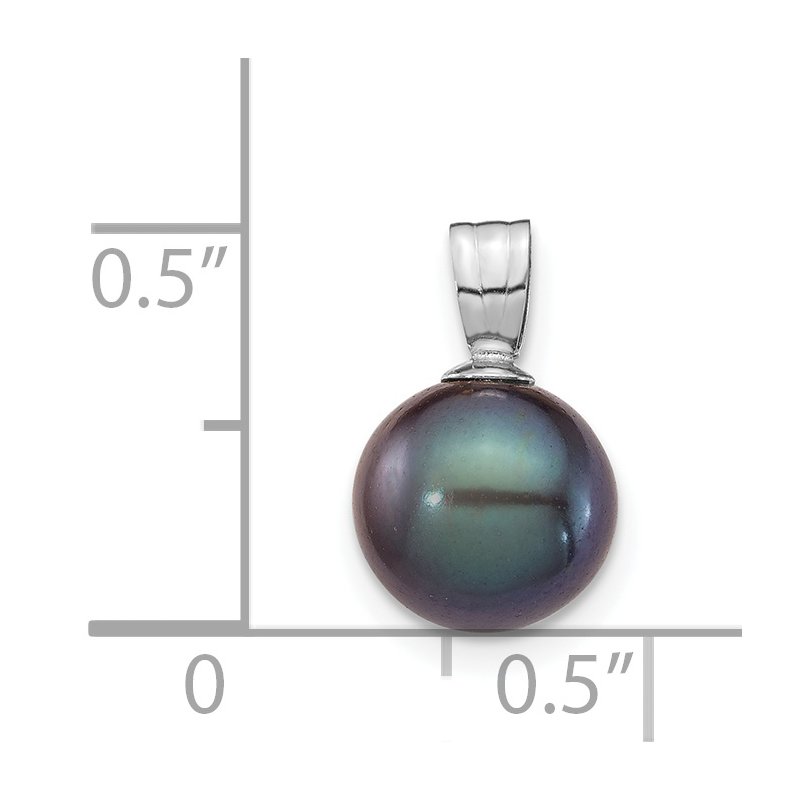 14K White Gold 8-9mm Round Black Freshwater Cultured Pearl Pendant