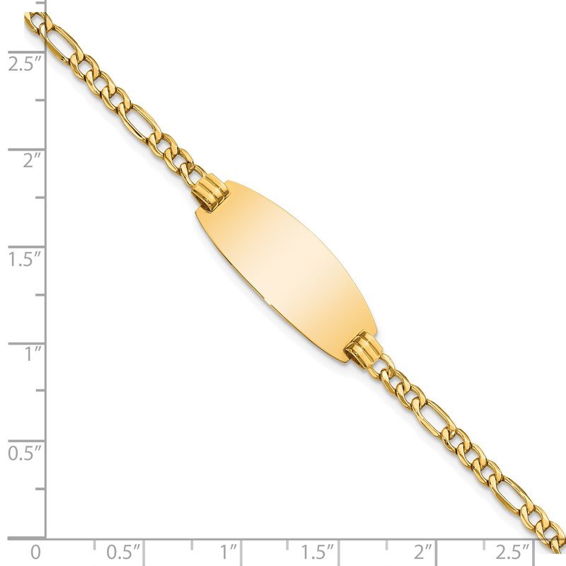 14k Polished Semi-Solid Chain/Solid Plate Figaro Link Oval 25x11.2mm Plate 7 inch ID Bracelet