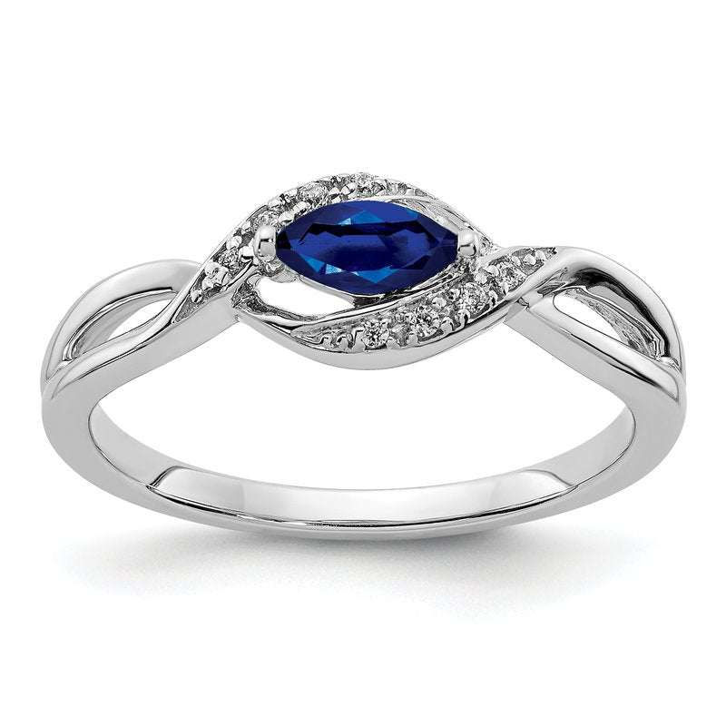 14k White Gold Diamond and Marquise Emerald Ring