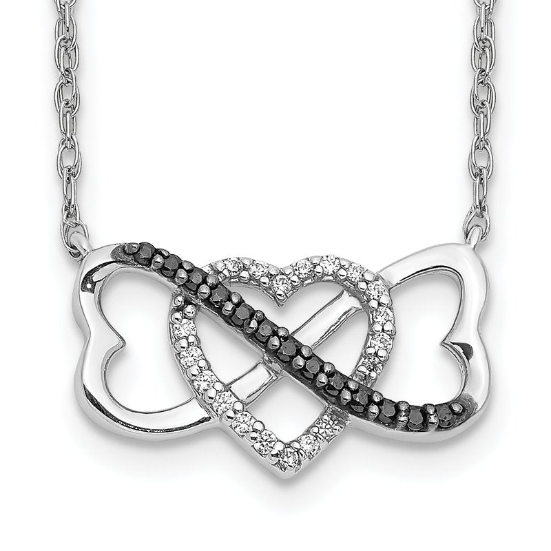 14k White Gold 1/10 carat Blue and White Diamond Heart Infinity 17 inch Necklace