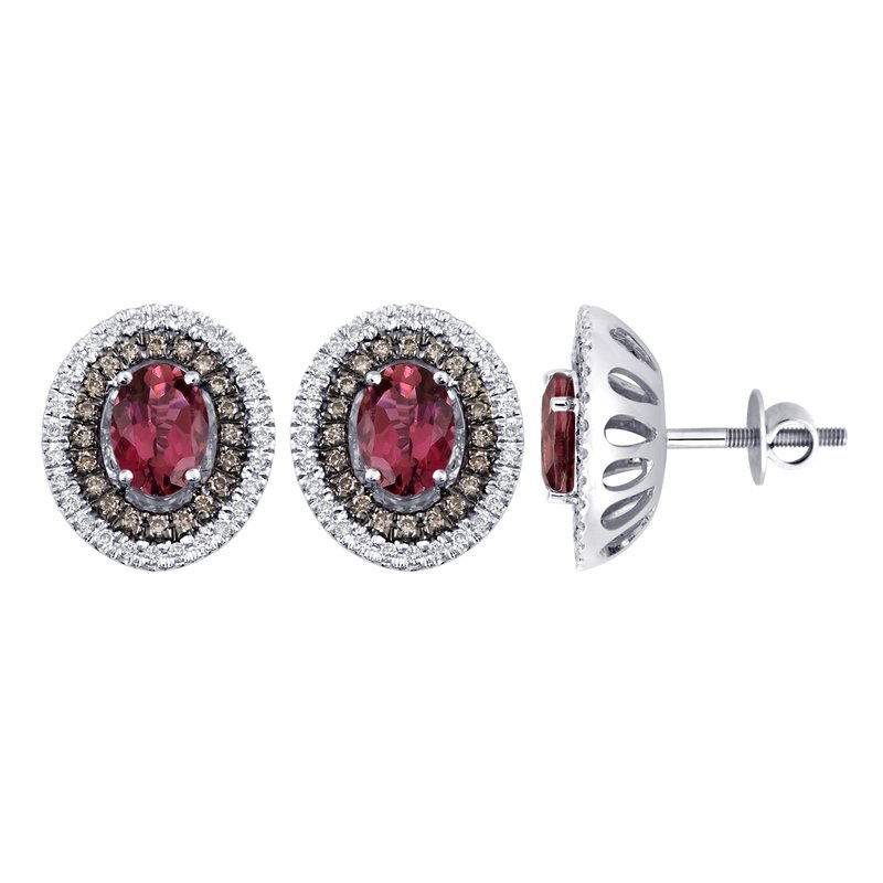 18K 0.52 Ct Diamond &amp; Pink Tourmaline Earrings