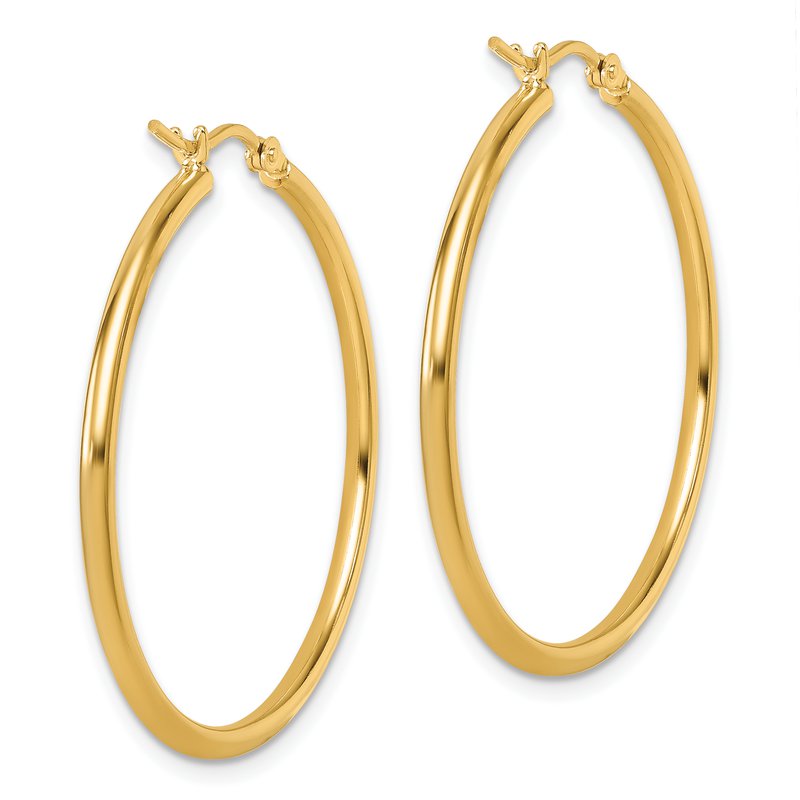 14K Polished 2x35mm Hoop Earrings