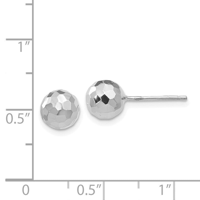14K White Gold Polished Diamond Cut 7MM Ball Post Earrings