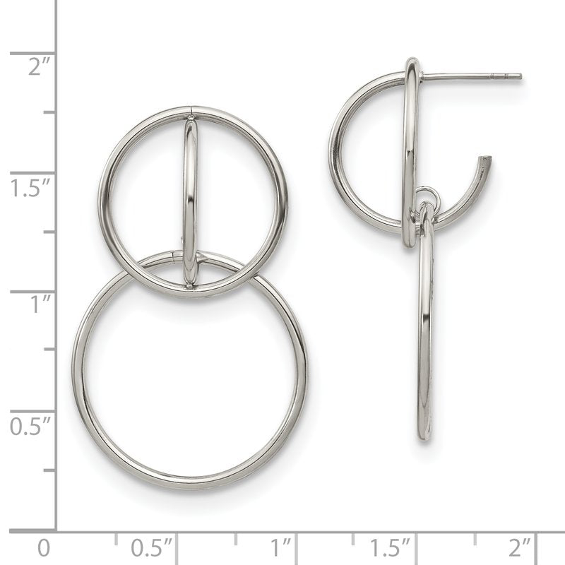 Stainless Steel Polished Interlocking Circles Post Dangle Earrings