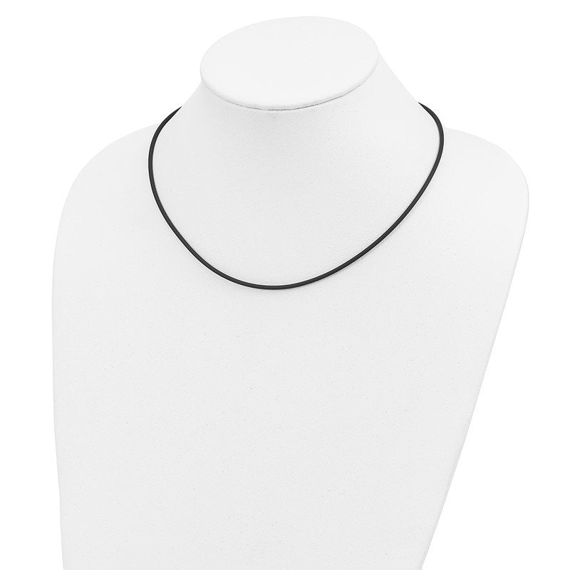 14k Yellow Clasp 2mm 16 inch Black Rubber Cord Necklace