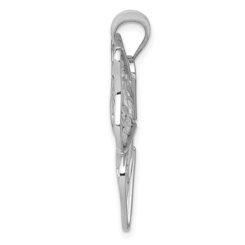 14k White Gold Polished Large Filigree Butterfly Pendant
