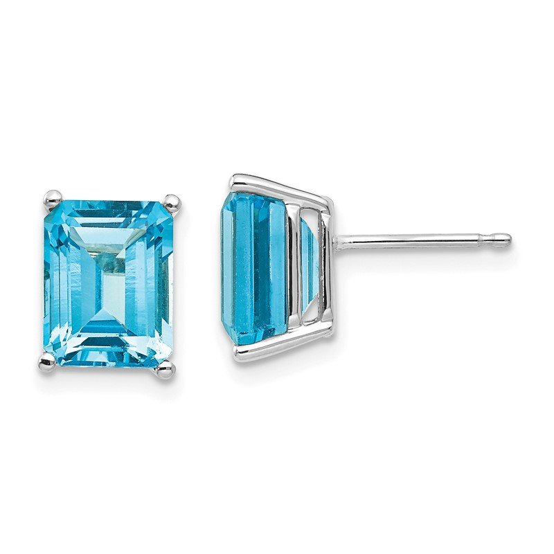 14k White Gold 9x7mm Emerald-Cut Blue Topaz Post Earrings