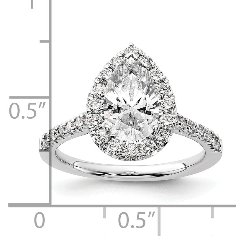 14K White Gold 1/3 carat Lab Grown Diamond VS+ F+ Semi-Mount Pear Halo Engagement Ring