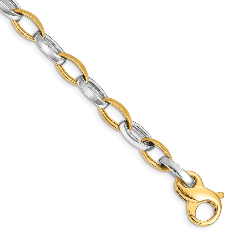 14K Two-tone 18 inch 6.6mm Hand Polished and Satin Fancy Link with Fancy Lobster Clasp Chain