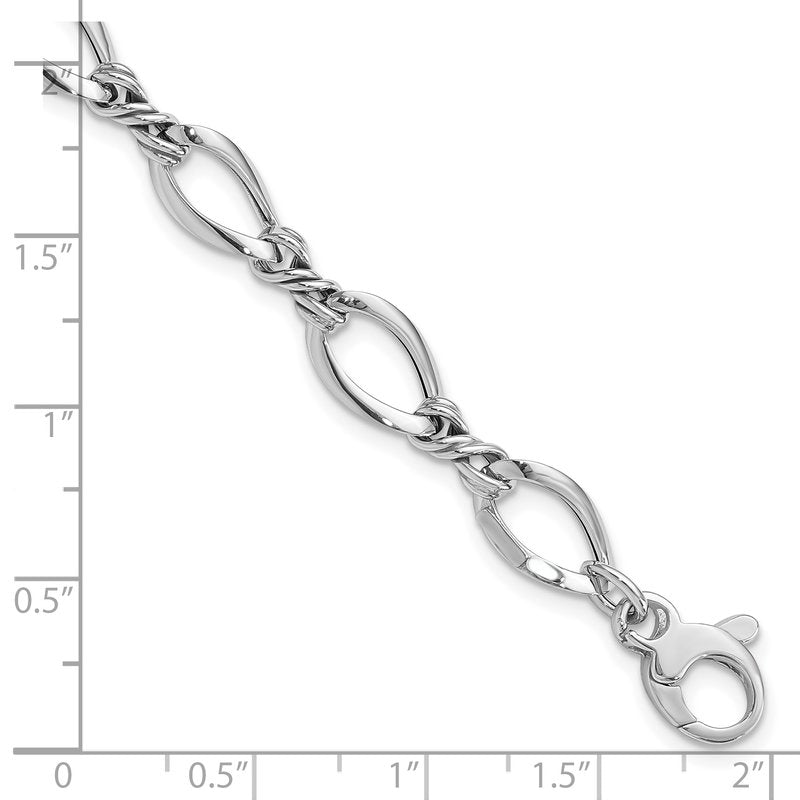 14k White Gold Polished 8.8mm Fancy Twisted Link 7.5 inch Bracelet