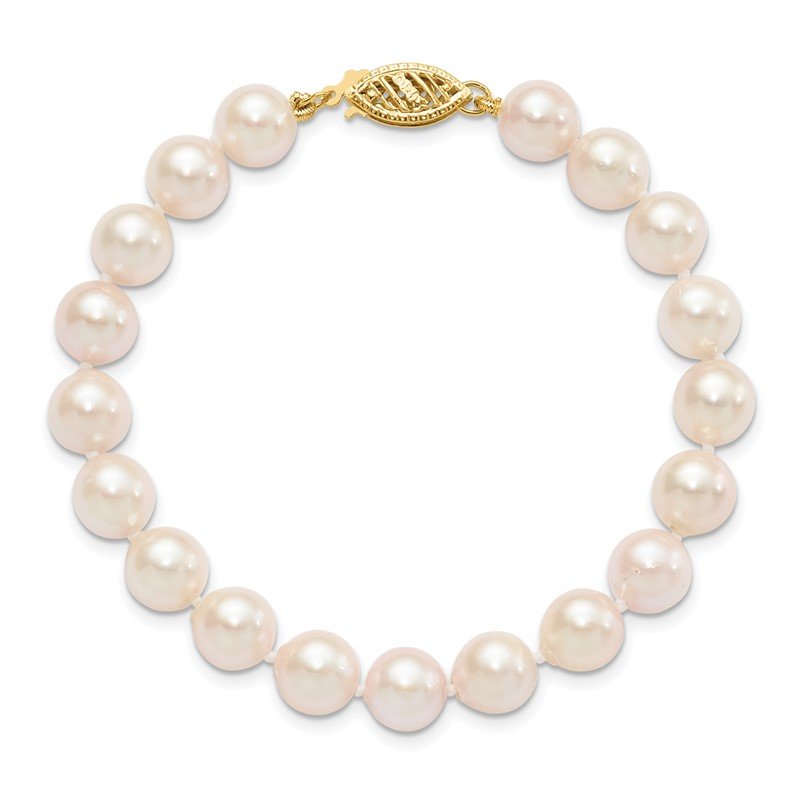 14k 7-8mm White Round Akoya Saltwater Cultured Pearl 16 inch Necklace