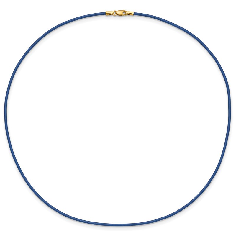 14k Yellow Clasp 1.6mm 16 inch Royal Blue Leather Cord Necklace