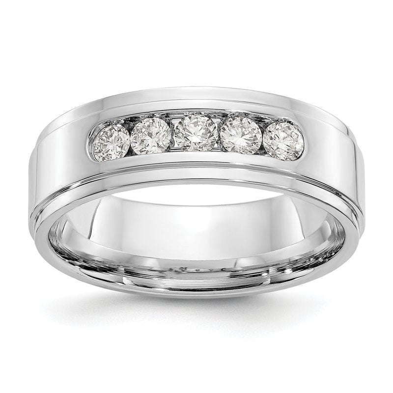 14K White Gold Men's 1/2 carat Lab Grown Diamond VS/SI  D E F  5 Stone Step Edge Size 9 Channel Band