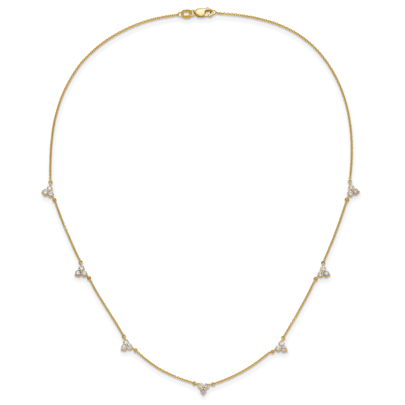 14k Complete 1 carat Diamond 3-Stone Cluster 7-Station 18 inch Necklace