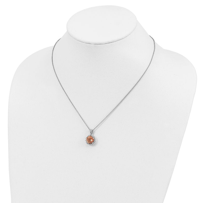 Sterling Silver Rhodium-plated 100 Facet Simulated Morganite and White Brilliant-cut CZ Halo 18 Inch Necklace