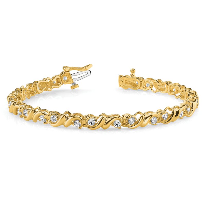 14k Complete 1.45 carat Round AAA Diamond Fancy Swirl 7 inch Tennis Bracelet