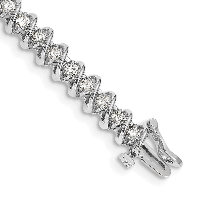 14k White Gold Complete 2.25 carat Round A Diamond Fancy Spiral 7 inch Tennis Bracelet