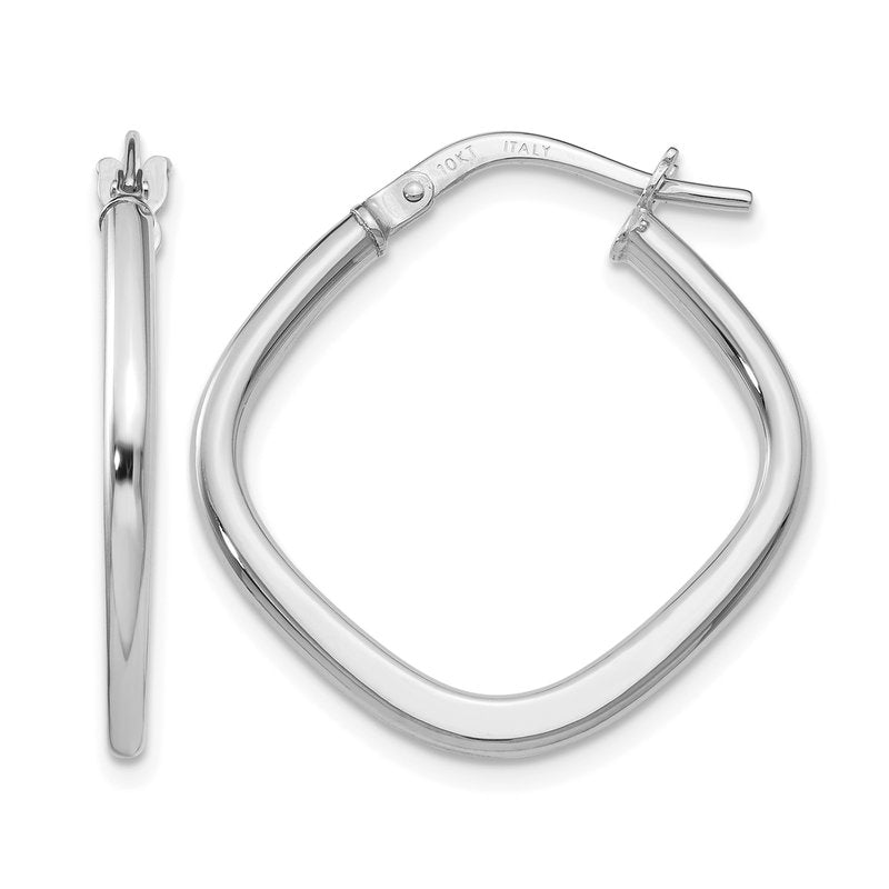 10K White Gold Polished Square Hoop Earrings
