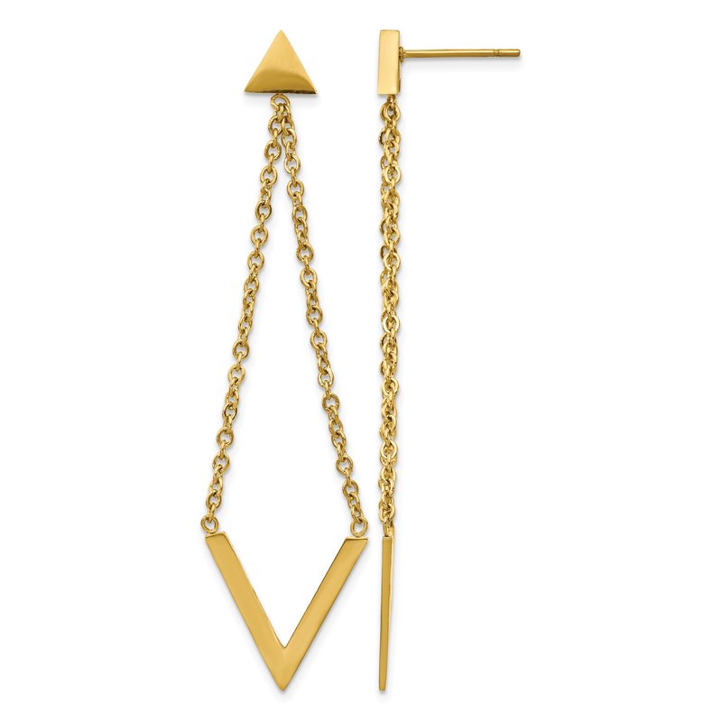 Stainless Steel Polished Yellow IP-plated Triangle Post V Dangle Earrings