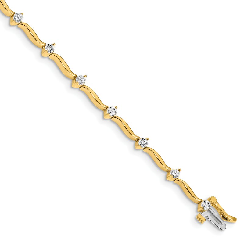 14k Complete 1 carat  Round A Diamond 2-prong Wavy Bar Link 7 inch Tennis Bracelet