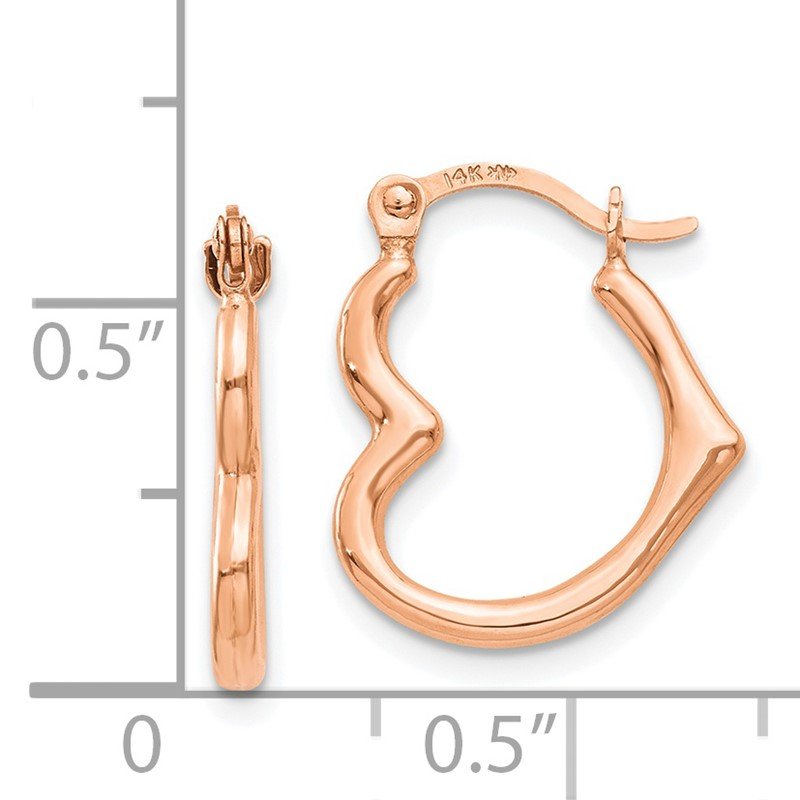 14K Rose Gold Heart Shaped Hollow Hoop Earrings