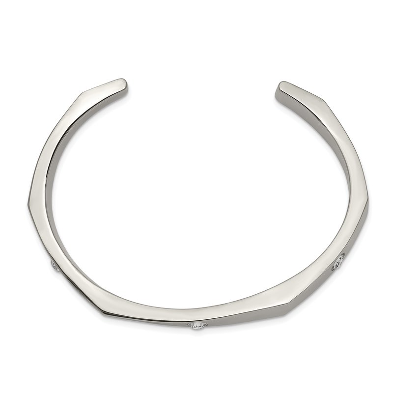 Stainless Steel Polished with Crystals 6mm Cuff Bangle