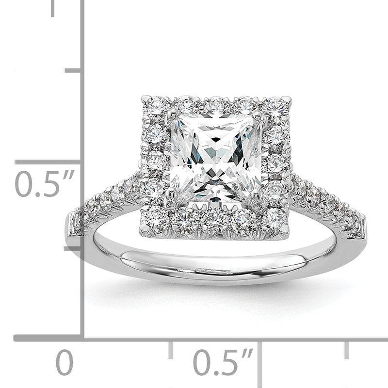 14K White Gold 1/3 carat Lab Grown Diamond VS+ F+ Semi-Mount Princess Halo Engagement Ring