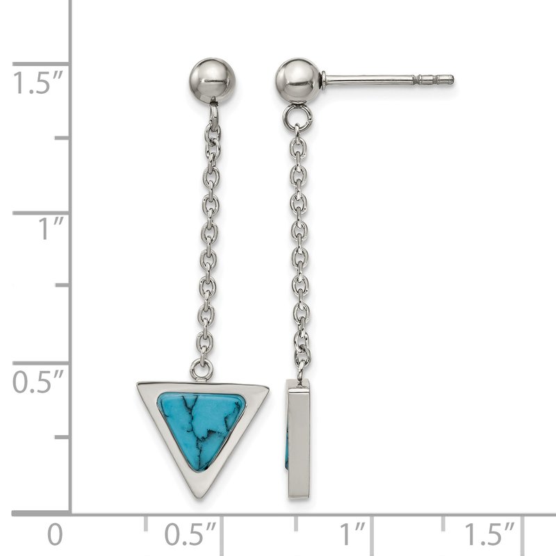 Stainless Steel Polished with Reconstructed Howlite Triangle Post Dangle Earrings