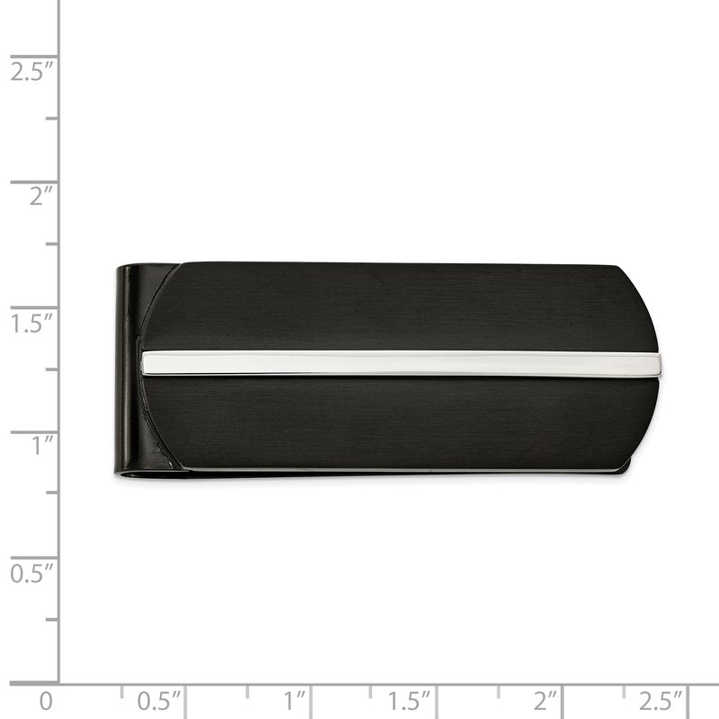 Stainless Steel Brushed and Polished Black IP-plated Money Clip