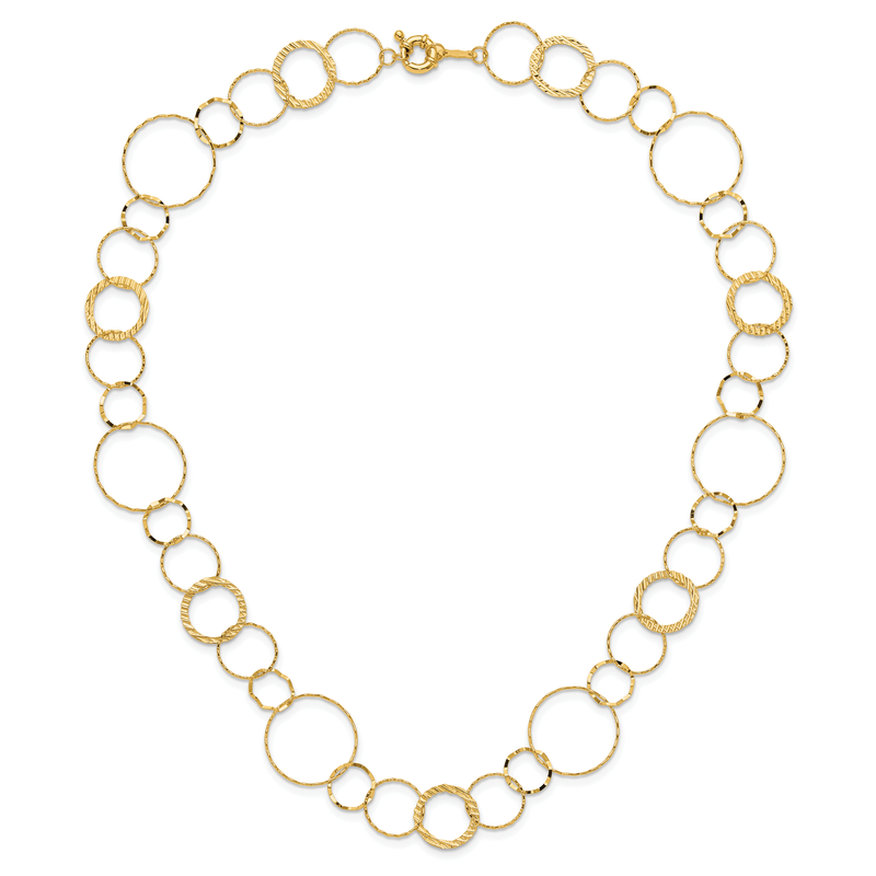 14K Polished Diamond-cut and Textured Circles 18 inch Necklace
