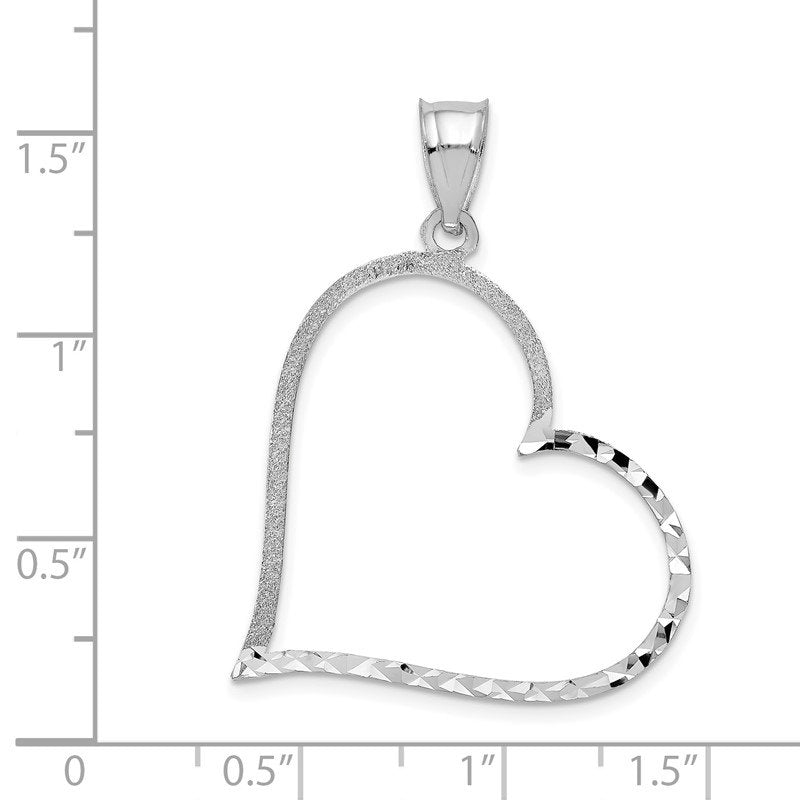 14k White Gold Solid Diamond-cut Reversible Heart Pendant