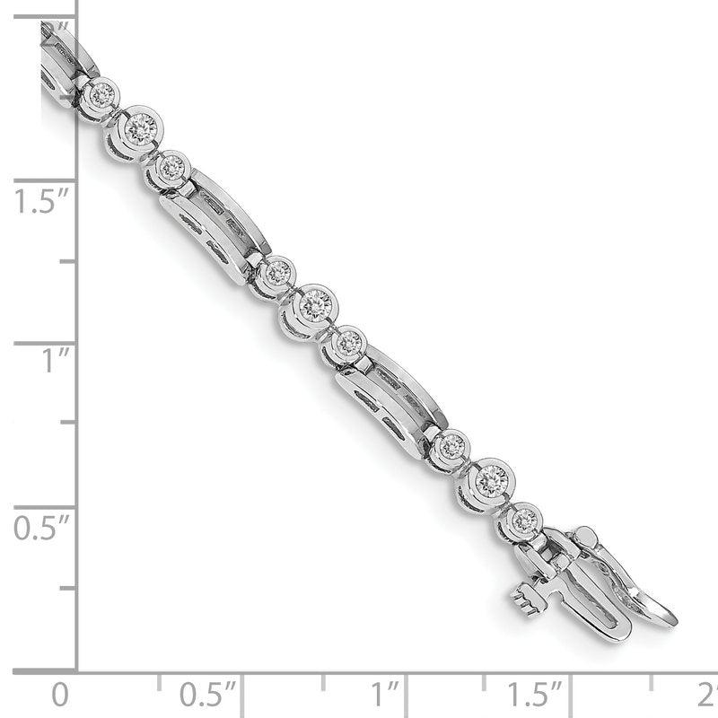 14k White Gold Complete 1 carat Round AAA Diamond Bezel Paperclip Link 7 inch Tennis Bracelet