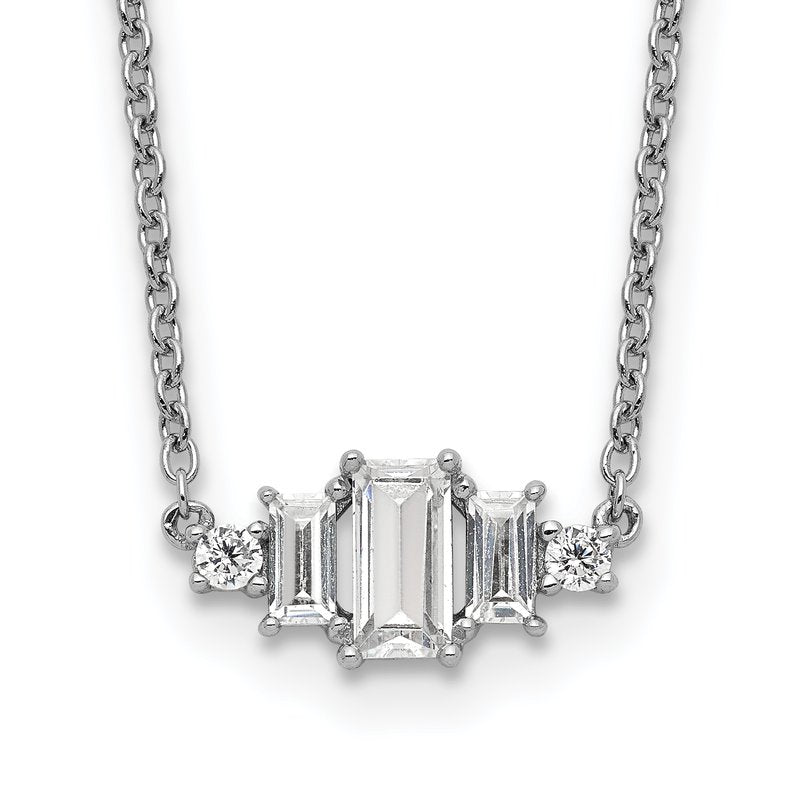 Sterling Silver Rhodium-plated Brilliant-cut and Emerald-cut Bar 18 Inch Necklace